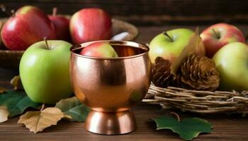 Autumn fruit basket healthy, organic, and delicious still life composition generated by AI photo