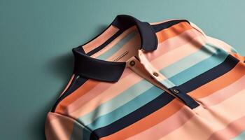 Striped shirt in blue and green, a modern summer design generated by AI photo