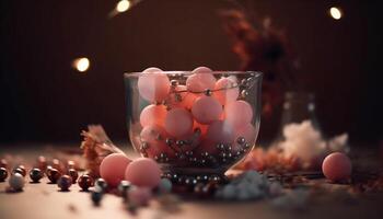 Gourmet dessert table illuminated by candlelight, celebrating winter festivities generated by AI photo