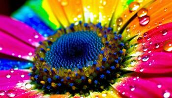 Vibrant gerbera daisy blossom, wet with dew, in meadow generated by AI photo