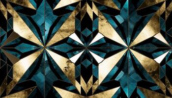 Geometric shapes in gold and blue create modern luxury wallpaper generated by AI photo