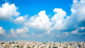 Summer cityscape panoramic skyline, bright sky, no people, famous architecture generated by AI photo