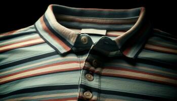Modern men striped shirt with blue collar and zipper detail generated by AI photo