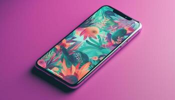 Modern technology connects nature with creativity on colored backgrounds generated by AI photo