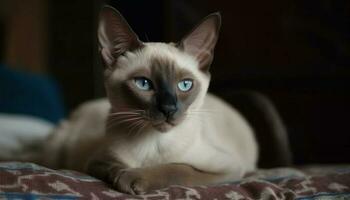 linda gatito curioso con azul ojos, suave piel y bigotes generado por ai foto