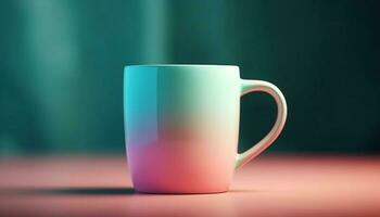 Hot caffeine in blue mug on wooden table, no people generated by AI photo