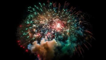 cuarto de julio celebracion explotando fuegos artificiales iluminar el oscuro noche generado por ai foto