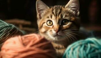 Cute kitten staring at camera with playful curiosity outdoors generated by AI photo