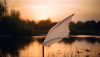 el tranquilo escena de un cisne volador a oscuridad generado por ai foto