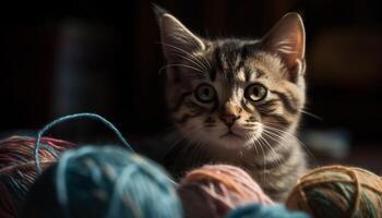 A charming, playful kitten staring at the camera with curiosity generated by AI photo