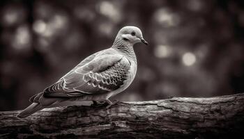 uno pájaro, encaramado en rama, mirando a cámara, tranquilidad generado por ai foto