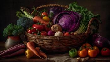 Fresh organic vegetable salad with multi colored bell peppers and tomatoes generated by AI photo