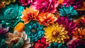 Vibrant chrysanthemum bouquet, a gift of beauty in nature backdrop generated by AI photo