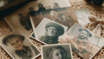 Old fashioned photograph captures family memories, love and nostalgia generated by AI photo