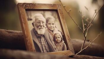 multi Generacion familia abraza naturaleza, amor y unión al aire libre generado por ai foto