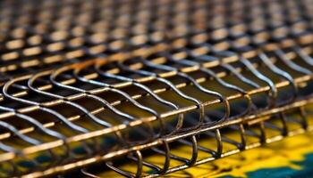 Rusty steel equipment in a row, striped grid pattern design generated by AI photo