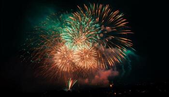 cuarto de julio celebracion explotando fuegos artificiales iluminar el oscuro noche generado por ai foto