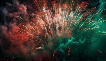 cuarto de julio celebracion fuegos artificiales explotar en vibrante, multi de colores patrones generado por ai foto