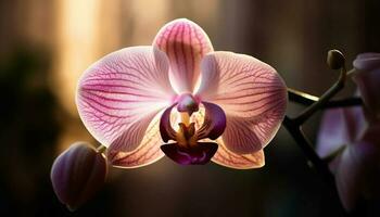 un delicado polilla orquídea florecer, un regalo de naturaleza belleza generado por ai foto