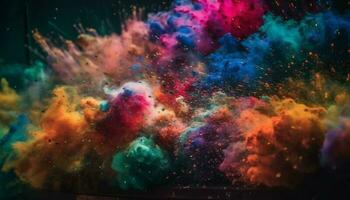 Exploding star creates vibrant multi colored galaxy in abstract design generated by AI photo