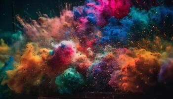 Exploding star creates vibrant multi colored galaxy in abstract design generated by AI photo