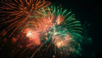 cuarto de julio celebracion vibrante colores, explotando fuegos artificiales, iluminado noche generado por ai foto