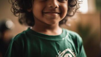 contento niños, despreocupado y seguro, disfrutando su juguetón desarrollo adentro generado por ai foto