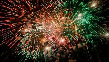 Fourth of July celebration vibrant colors, exploding fireworks, illuminated night generated by AI photo
