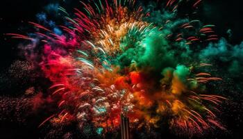 Explosive celebration of vibrant colors illuminates the dark night sky generated by AI photo