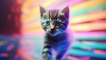 A charming striped kitten with fluffy fur playing outdoors generated by AI photo