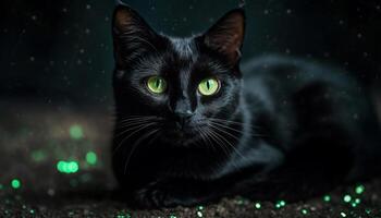 Cute kitten staring at camera, fluffy fur in black background generated by AI photo