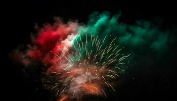 cuarto de julio celebracion enciende vibrante Fuegos artificiales monitor en cielo generado por ai foto