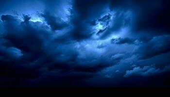 Dramatic sky over dark horizon, ominous thunderstorm brewing outdoors generated by AI photo