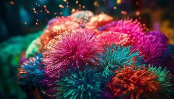 Deep sea life illuminated by multi colored glowing cnidarian tentacles generated by AI photo