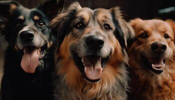 dos juguetón cachorros sonriente lado por lado, lenguas fuera felizmente generativo ai foto