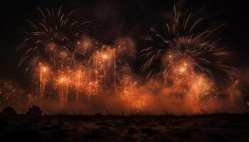 explosivo celebracion enciende vibrante colores en el oscuro noche cielo generado por ai foto