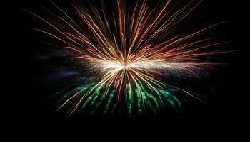 Explosive fireworks illuminate the night sky in vibrant colors generated by AI photo