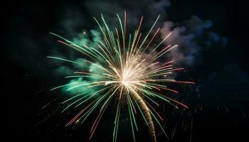 Summer night explodes with vibrant firework display, illuminating dark skies generated by AI photo