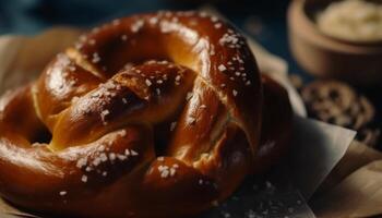 A rustic plate of homemade baked pastry items and bread generated by AI photo