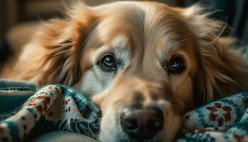 Fluffy spaniel enjoys nature beauty, loyal to pampered owner generated by AI photo