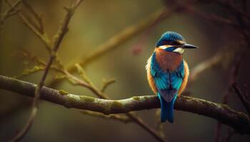 A vibrant male bee eater perching on a branch, focused outdoors generated by AI photo