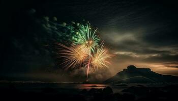 Explosive fireworks illuminate the night sky in vibrant celebration generated by AI photo