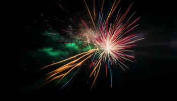 July celebration ignites explosive firework display, vibrant colors illuminate night generated by AI photo