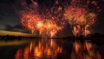 Explosive celebration ignites vibrant colors in summer firework display generated by AI photo