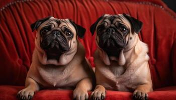 A playful French bulldog sits in a pampered pet studio generated by AI photo