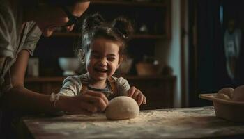 Mother and daughter bond over homemade cookies, spreading love generated by AI photo