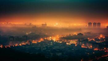 el iluminado ciudad horizonte a oscuridad, un famoso Beijing punto de referencia generado por ai foto