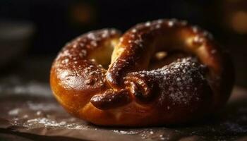 Freshly baked pretzel, a crunchy indulgence of German tradition generated by AI photo