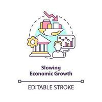 Slowing economic growth concept icon. Financial issues. Stock market trend abstract idea thin line illustration. Isolated outline drawing. Editable stroke vector