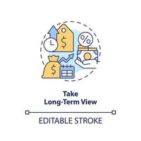 Take long term view concept icon. Financial planning. Rule of investing abstract idea thin line illustration. Isolated outline drawing. Editable stroke vector